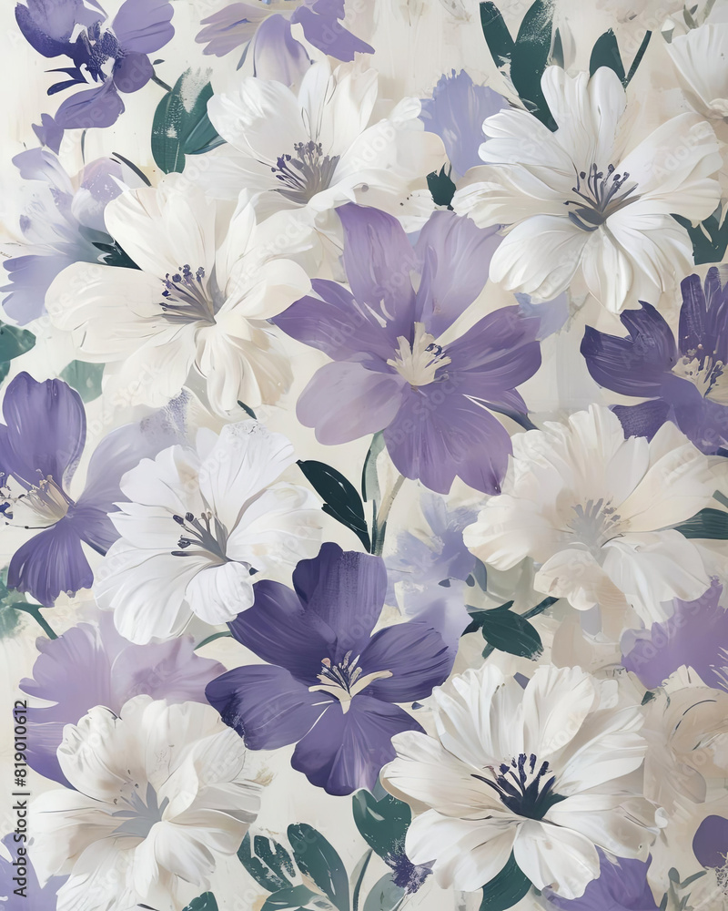 Matisse-Inspired Retro Print of Violet and White Flowers Gen AI