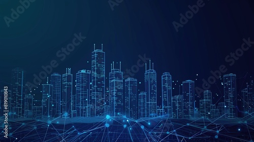 Smart city or network. Low poly wireframe. Building automation with computer board illustration 