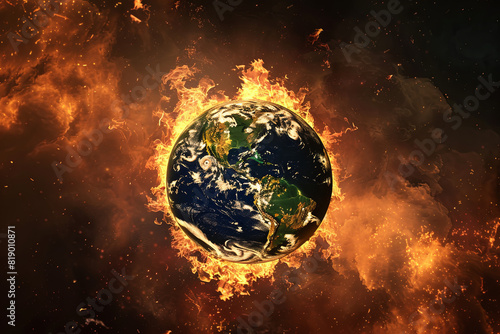 Earth Engulfed in Flames  Conceptual Illustration Depicting the Devastating Impact of Global Warming on America