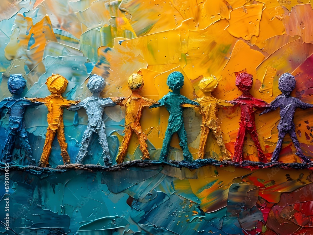 Naklejka premium Vibrant Silhouette Figures Forming a Unified Community