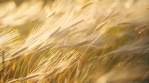 A close-up of ripe barley heads swaying gently in the wind