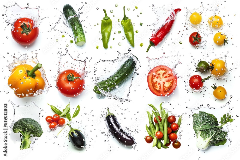 Bountiful fresh vegetables with water droplets isolated on white Bountiful fresh vegetables with water droplets isolated on white
