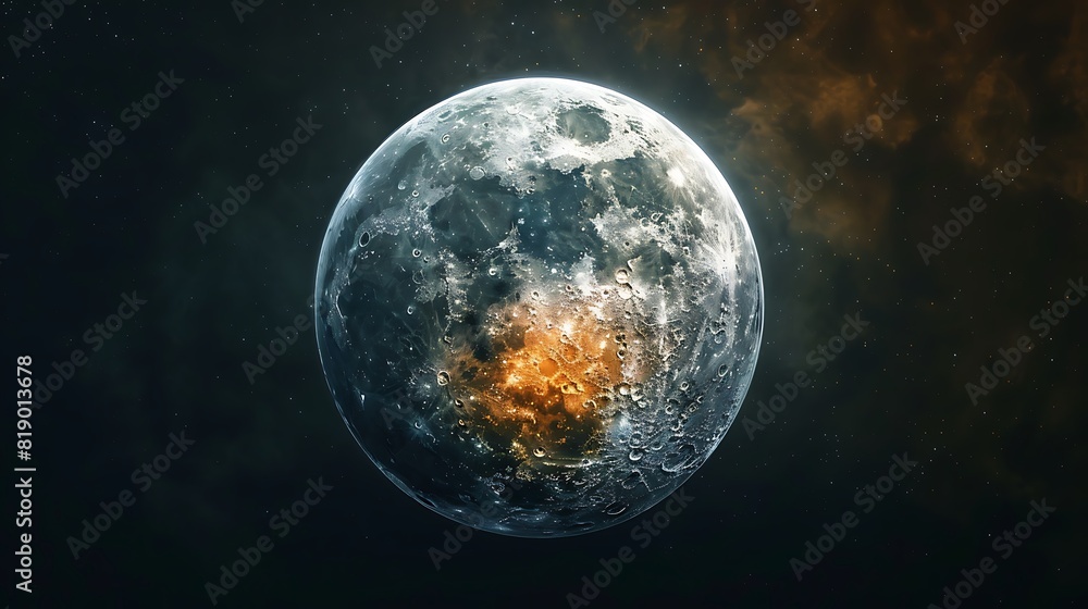 Stunning View of a Terraform Moon: Lush Greenery and Sparkling Water Bodies Under a Clear Sky, Showcasing Advanced Space Colonization and Planetary Engineering in the Future