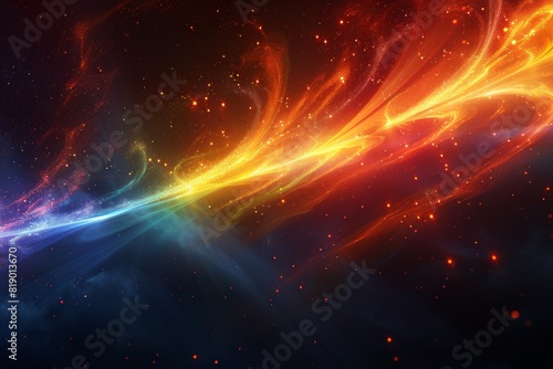 Gorgeous light streaks, vivid colors on dark background