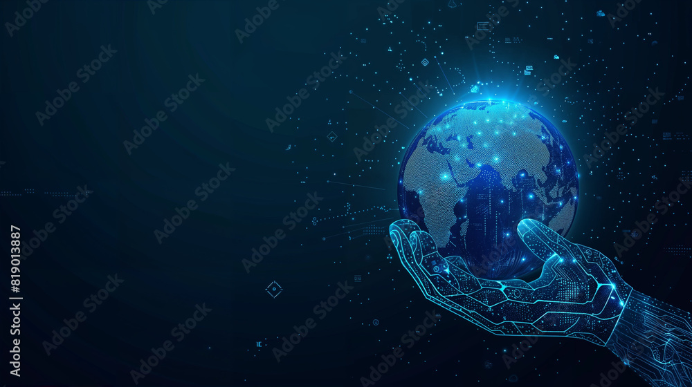 Fototapeta premium AI - Artificial Intelligence, AI Logo and computer chip in the background, in the style of a circuit board 