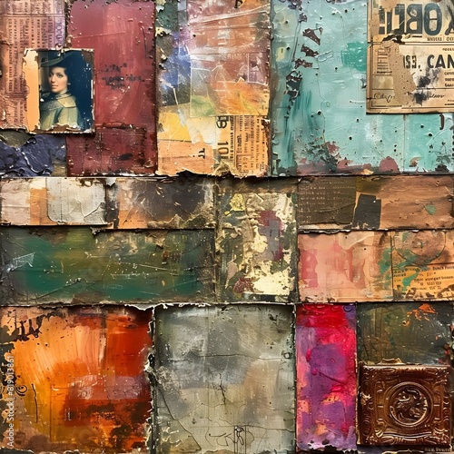 Vintage Encaustic Wax Accents Textural Abstract Mixed Media Art with Earthy Tones