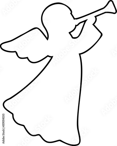 Angel blowing trumpet outline icon.  
 Angel outline vector.
simple angel line vector.