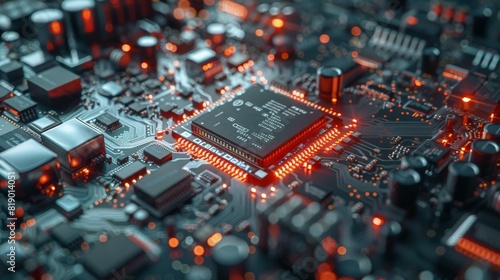 Close-up of an electronic component in a high-tech environment, showcasing precision engineering