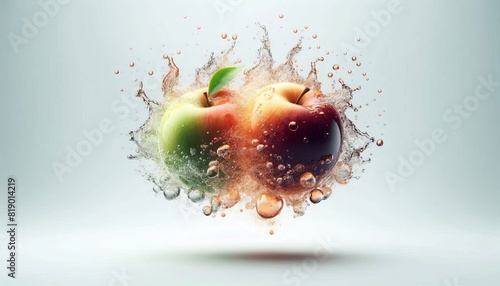 Dynamic Collision of Red and Green Apples in a Vibrant Splash of Water photo