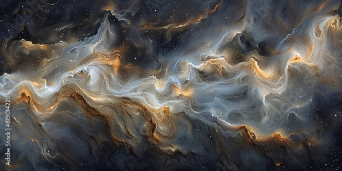A painting of a galaxy with a long, curving line of stars
