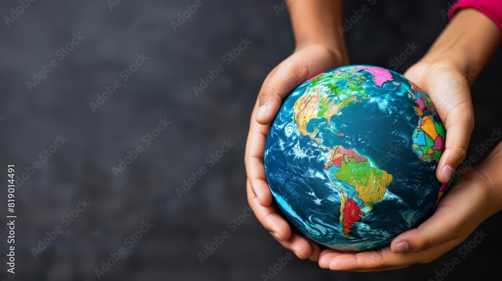 Background with a globe and diverse hands for International Human Rights Day, with copy space Background with a globe and diverse hands for International Human Rights Day, with copy space
