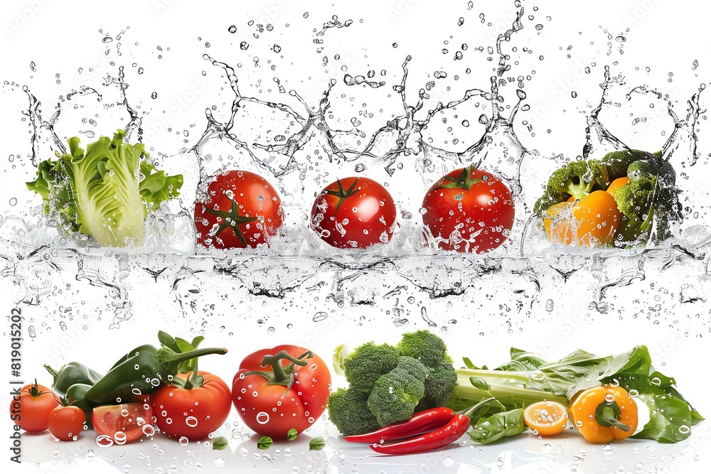 Quality fresh vegetables with water droplets isolated on white Quality fresh vegetables with water droplets isolated on white