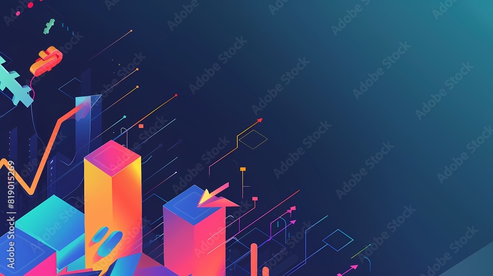 Dynamic digital growth chart with vibrant 3D elements Dynamic digital growth chart with vibrant 3D elements