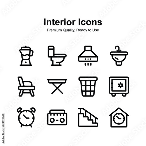 Creatively designed interior icons set, isolated on white background