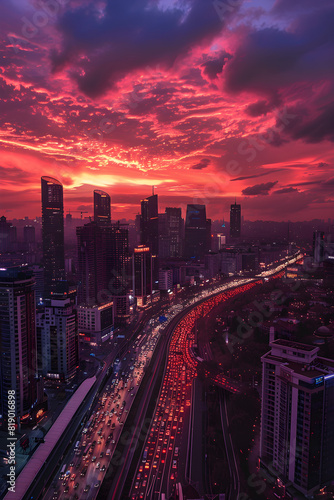 A Serene Sunset Over an Illuminated Cityscape: The Blend of Calm and Chaos