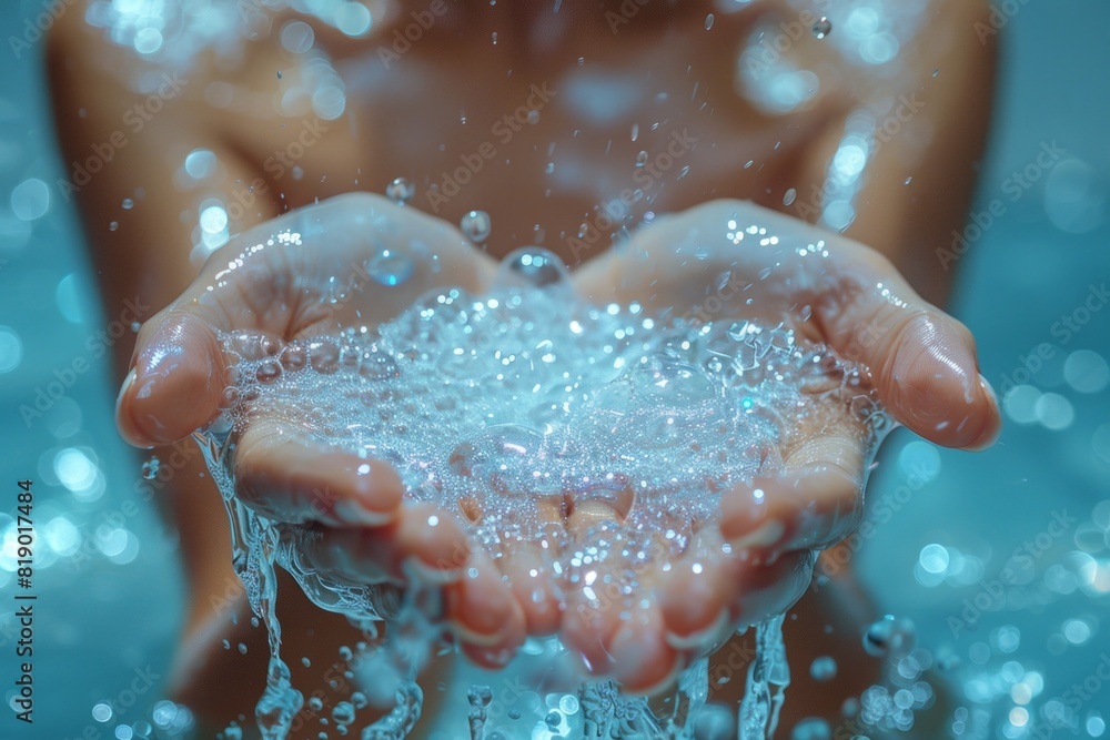 Fototapeta premium hands and foamy water