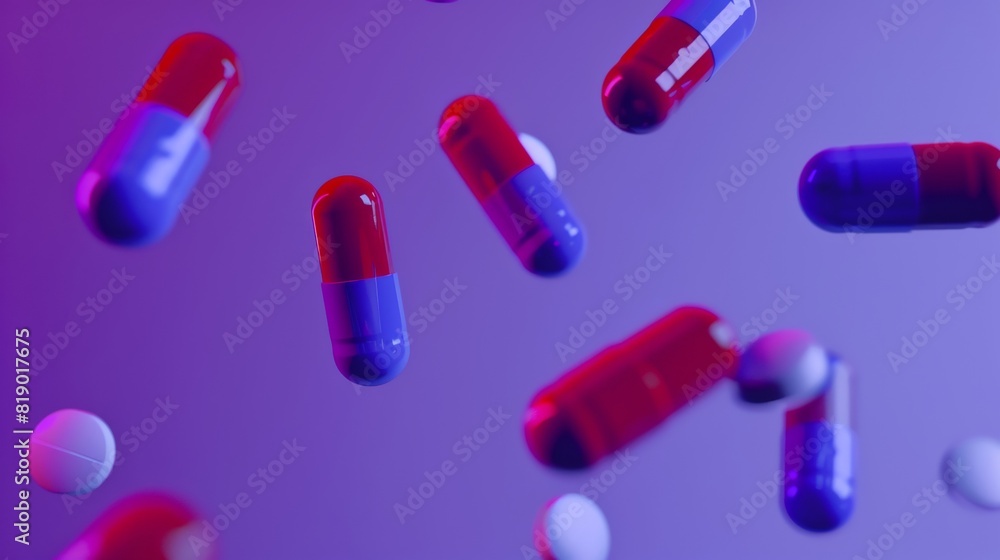 Cinematic pills falling through the air, captured in motion Cinematic pills falling through the air, captured in motion