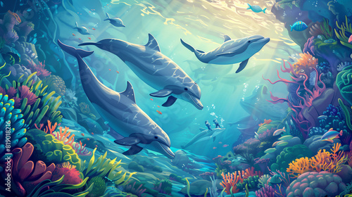 Ocean Environment  Dolphins  Environment Protect Poster  Ocean Protection Poster  Dolphin Illustration