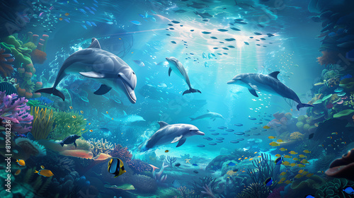 Ocean Environment, Dolphins, Environment Protect Poster, Ocean Protection Poster, Dolphin Illustration © Ana