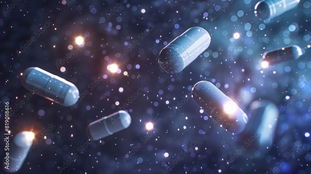 Cinematic pills falling through the air, captured in motion Cinematic pills falling through the air, captured in motion