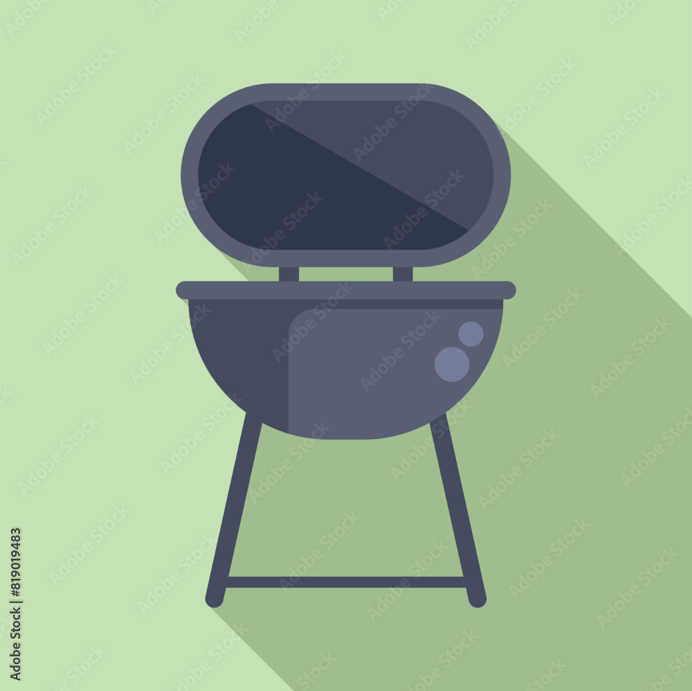 Vector graphic of a simple flat design barbecue grill with shadow on a green background Vector graphic of a simple flat design barbecue grill with shadow on a green background