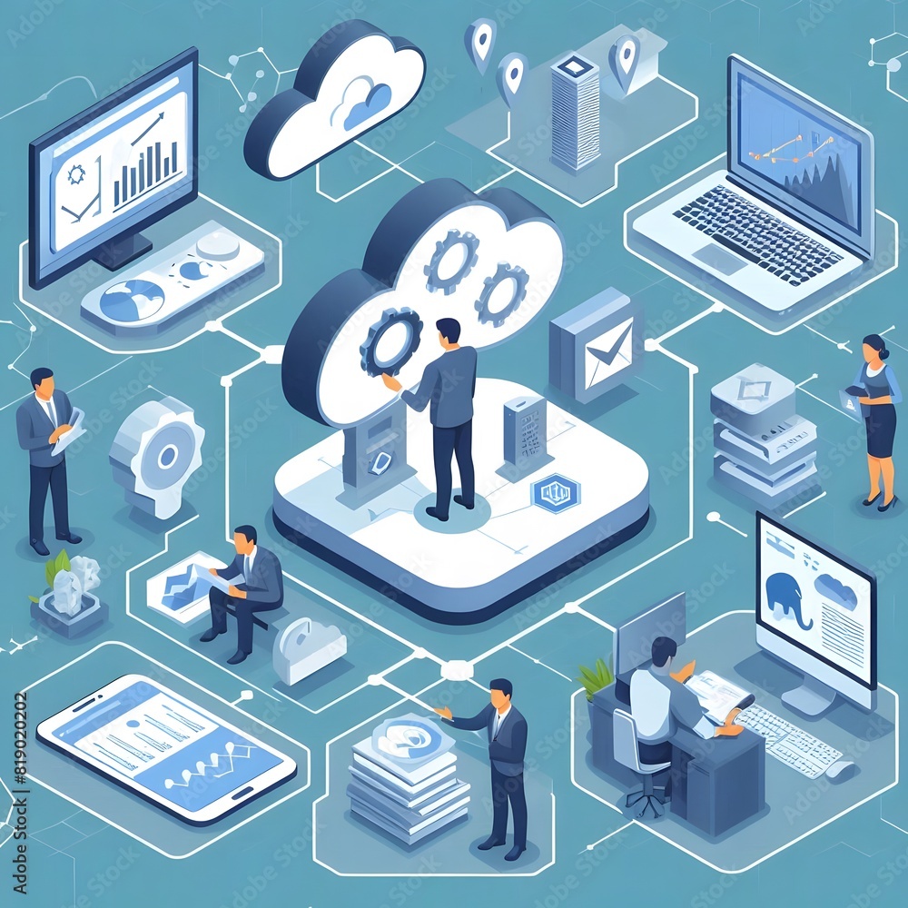 AI Generate of Isometric Human Interaction with Technology and Data Analytics, Data Science, Data Processing, Business Intelligence, BI, Data System. AI Generate of Isometric Human Interaction with Technology and Data Analytics, Data Science, Data Processing, Business Intelligence, BI, Data System.