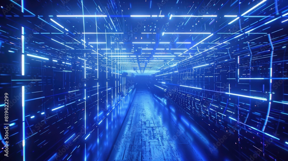 dazzling blue LED light tunnel, featuring bright lines and intricate designs for a high-tech look dazzling blue LED light tunnel, featuring bright lines and intricate designs for a high-tech look
