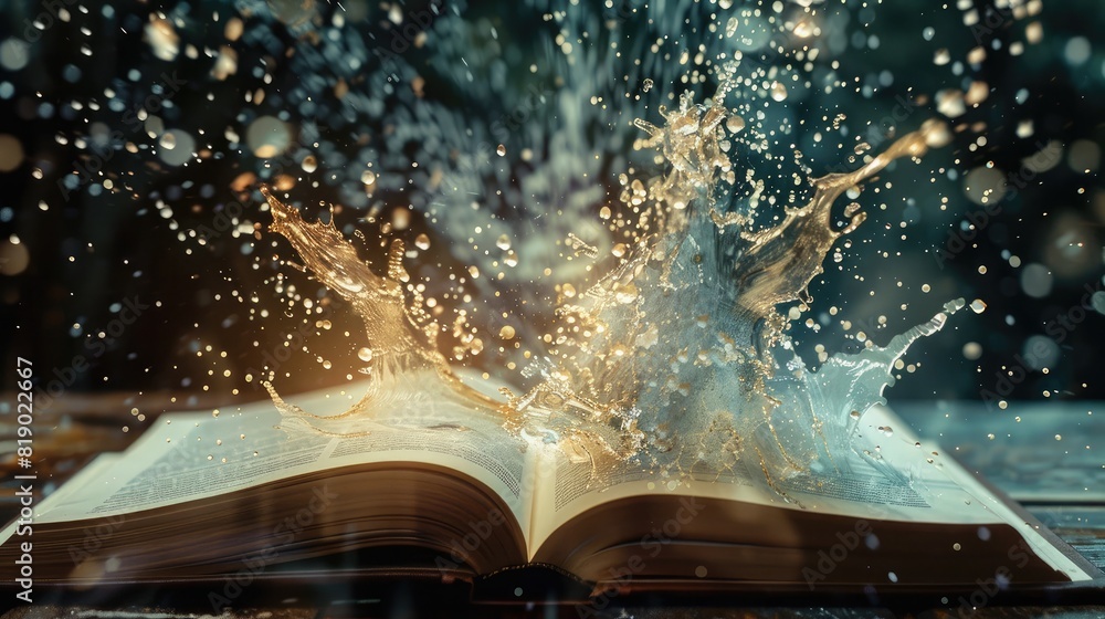 Dynamic shot of pages bursting out of a book, representing the flow of inspiration and ideas