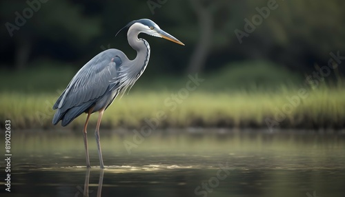 A serene icon of a heron standing in shallow water upscaled_8