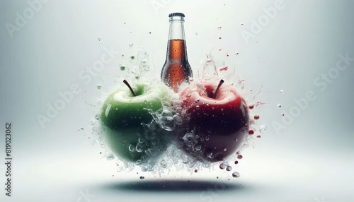 Dynamic Collision of Red and Green Apples in a Vibrant Splash of Water photo