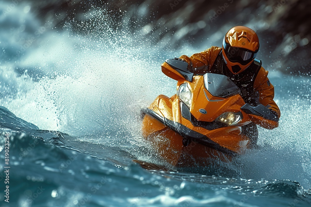 Jet Ski Stunt Performance Jet skiers performing daring stunts and maneuvers on the water, showcasing the thrill of water sports Jet Ski Stunt Performance Jet skiers performing daring stunts and maneuvers on the water, showcasing the thrill of water sports