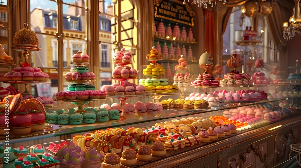 Various types of sweets in the dessert shop