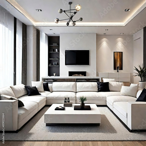 modern living room interior design with white sofa