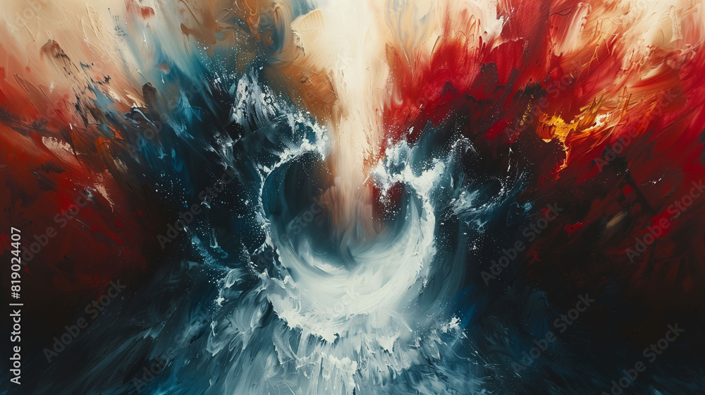Abstract painting with dynamic brush strokes in red, blue, and white, creating a sense of movement and energy. Abstract painting with dynamic brush strokes in red, blue, and white, creating a sense of movement and energy.