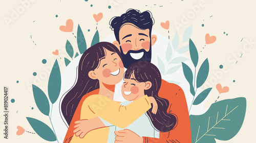 Happy family, daughter hugging dad and laughing, parent’s day theme, happy family time, parent’s day theme. cheerful precious family moments, adorable family scene.