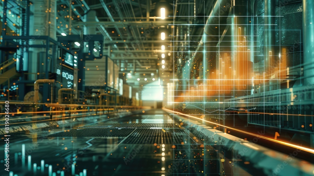 Industrial collar work backdrop with superimposed graphs, showcasing the integration of data analytics in manufacturing Industrial collar work backdrop with superimposed graphs, showcasing the integration of data analytics in manufacturing