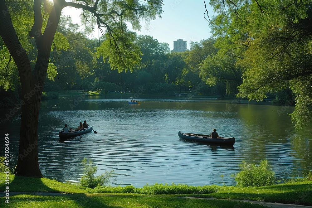 Paddle boat Rental at City Park Visitors enjoying paddle boat rentals in a serene city park lake, combining recreation with urban green spaces Paddle boat Rental at City Park Visitors enjoying paddle boat rentals in a serene city park lake, combining recreation with urban green spaces