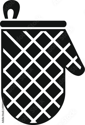 Simplified iconographic illustration of an oven mitt in black and white, perfect for use in kitchenrelated designs