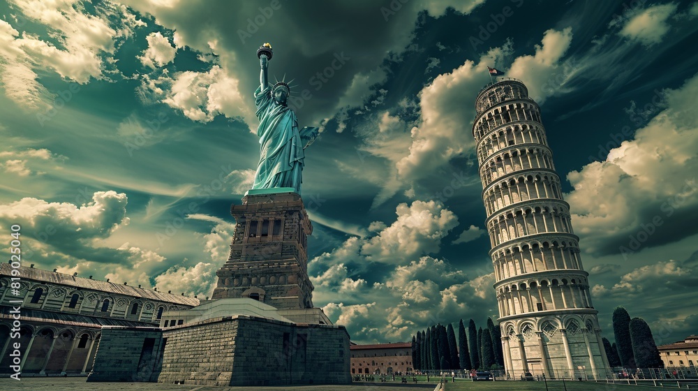 Artistic merge of the Statue of Liberty with the Leaning Tower of Pisa ...