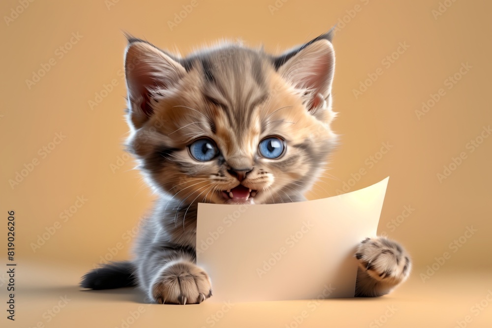 cute kitten with a pure form for text, isolated on a light brown background cute kitten with a pure form for text, isolated on a light brown background