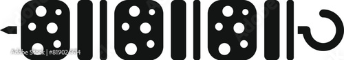 Simple black icon of a bbq skewer with dice resembling meat cubes, isolated on white