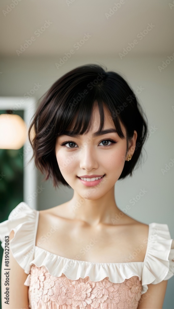 Photo Portrait of a Beautiful Asian Female in ruffled top
