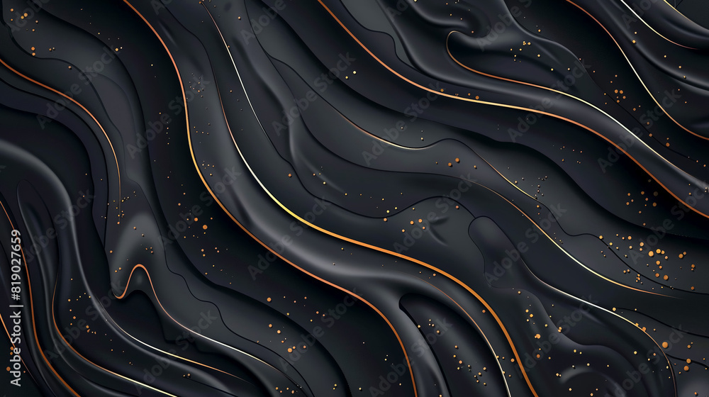 Abstract background with dark waves and golden lines, black textured background in the style of an abstract artist. Abstract background with dark waves and golden lines, black textured background in the style of an abstract artist.