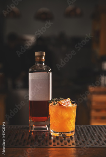 Whiskey cocktail on bar counter