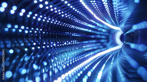 surreal blue LED light tunnel, with glowing patterns and an otherworldly ambiance