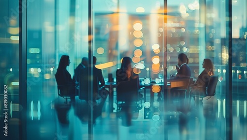 A group of business people were having a meeting in a conference room.