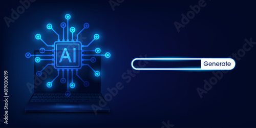 Generative Artificial intelligence technology concept. Generative bot for creating ideas. AI learning by command prompt for generate. Chat with AI. Futuristic abstract background. vector illustration.