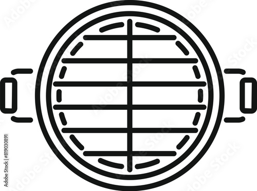 Simple line art icon showcasing a top view of a round barbecue grill, suitable for various designs