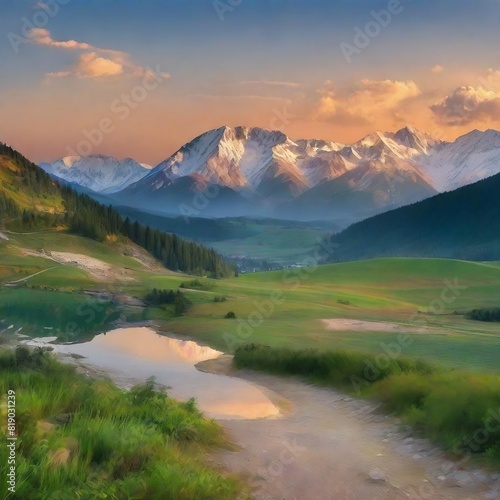 Beautiful Landscape with Montanis and Sun rise 