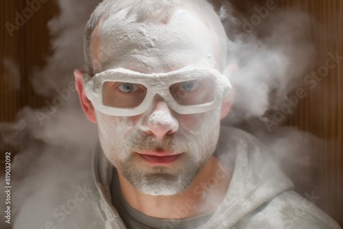 portrait of man with face covered by powder